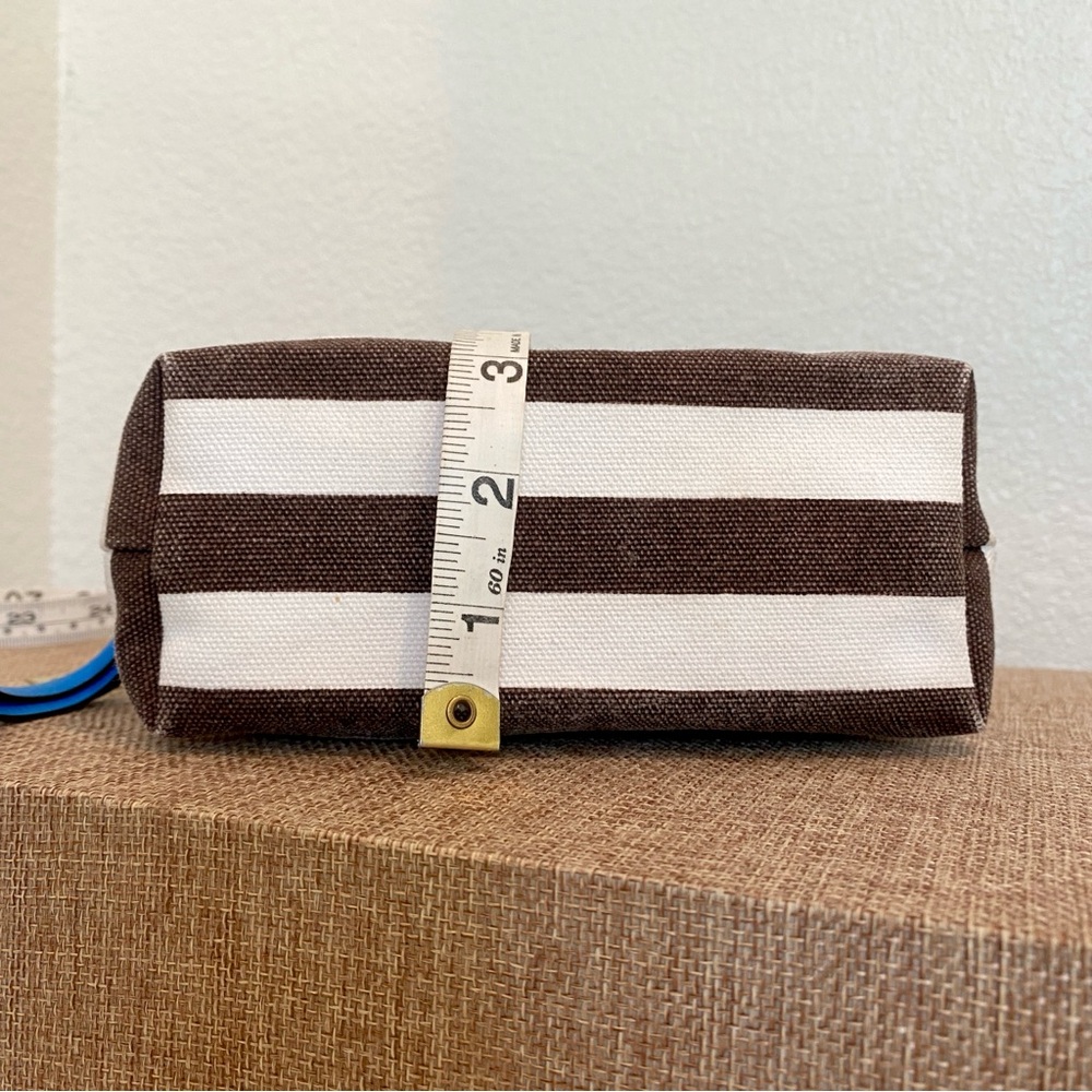 Henri Bendel Brown and White Striped Canvas Dopp Kit Makeup Bag - Picture 7 of 9